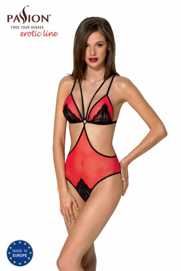 Напівпрозоре боді з мереживом Passion PEONIA BODY S/M red