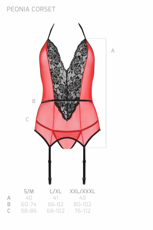Корсет з пажами для панчіх Passion PEONIA CORSET XXL/XXXL red стрінги - Зображення 7