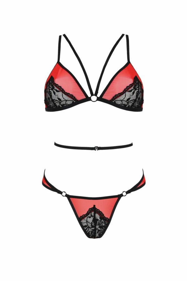 Комплект білизни Passion PEONIA SET XXL/XXXL red, бра, трусики - Зображення 3