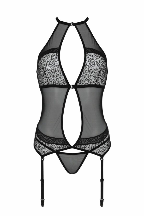 Корсет з пажами Passion SATARA CORSET L/XL black, стрінги, мереживо, застібки спереду та ззаду - Зображення 3