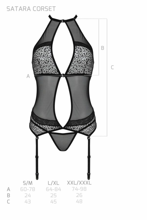 Корсет з пажами Passion SATARA CORSET L/XL black, стрінги, мереживо, застібки спереду та ззаду - Зображення 7