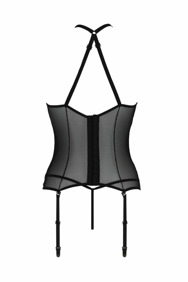 Корсет з пажами Passion SATARA CORSET XXL/XXXL black, стрінги, мереживо, застібки спереду та ззаду - Зображення 4