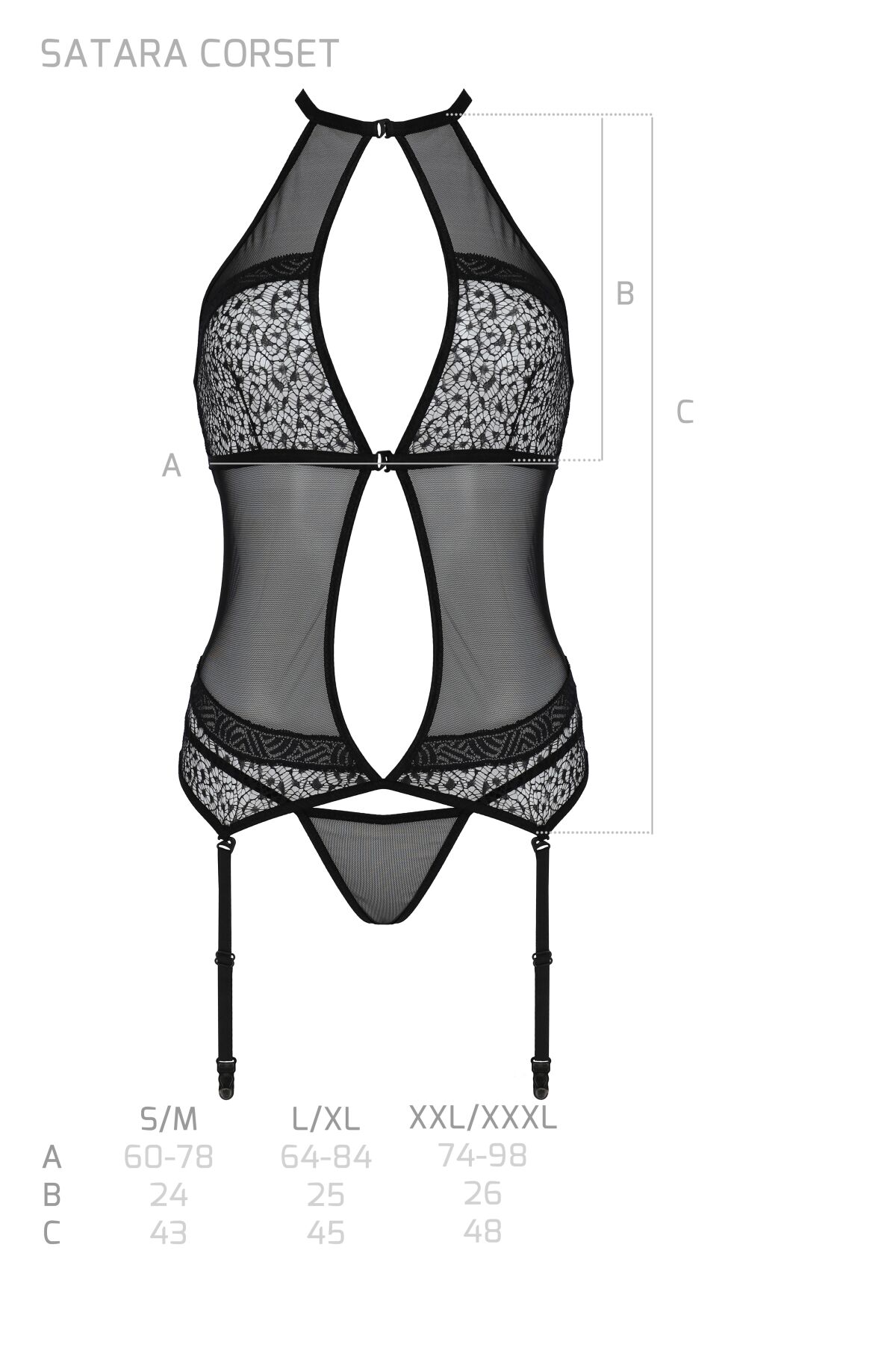 Корсет з пажами Passion SATARA CORSET S/M red, стрінги, мереживо, застібки спереду та ззаду - Зображення 7