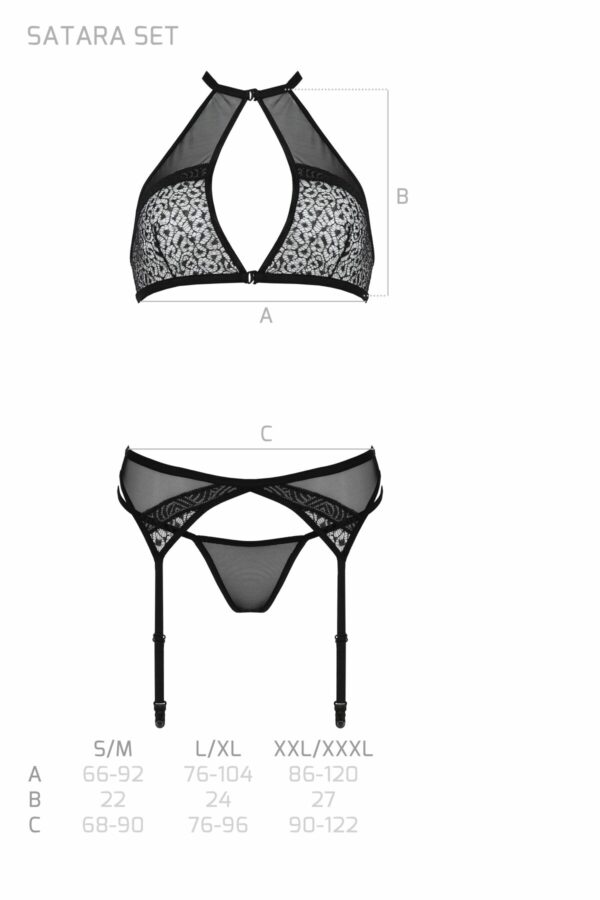 Комплект білизни Passion SATARA SET L/XL red, топ, пояс для панчіх, стрінги - Зображення 7
