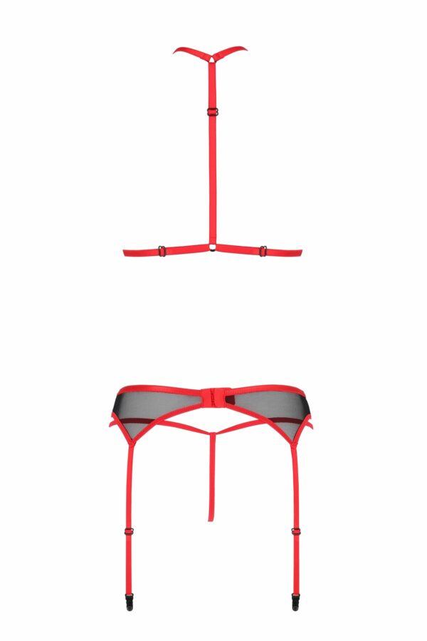 Комплект білизни Passion SATARA SET L/XL red, топ, пояс для панчіх, стрінги - Зображення 4
