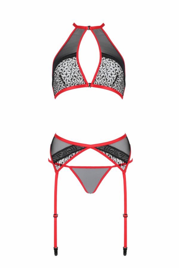 Комплект білизни Passion SATARA SET L/XL red, топ, пояс для панчіх, стрінги - Зображення 3