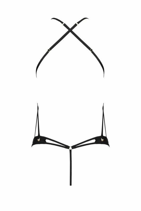 Боді з відкритим доступом Passion TASMINA BODY L/XL black, екошкіра, шнурівки, ажурні мережива - Зображення 4