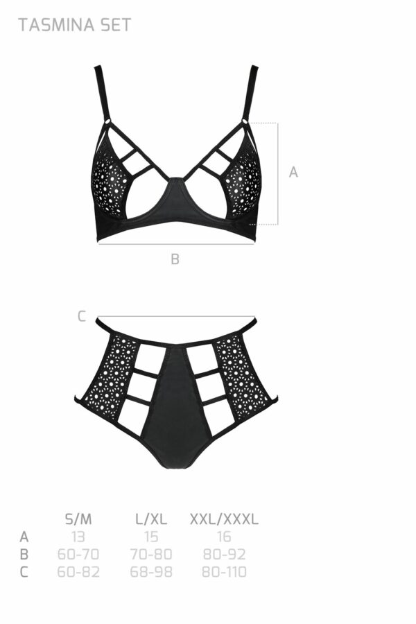 Комплект білизни Passion TASMINA SET L/XL black, ліф, високі трусики з корсетом ззаду - Зображення 7