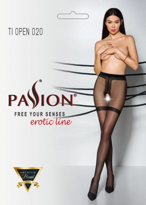 Колготки з відкритим доступом, імітація панчіх Passion TIOPEN 020 black 3/4 (20 den) - Зображення 5