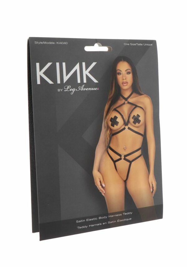 Стрепи-портупея з чокером Leg Avenue Satin elastic harness teddy, One size, Black - Зображення 6