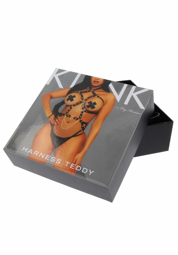 Портупея-тедді з екошкіри Leg Avenue Heart ring harness teddy S Black, підвіска-сердечко, ланцюги - Зображення 6