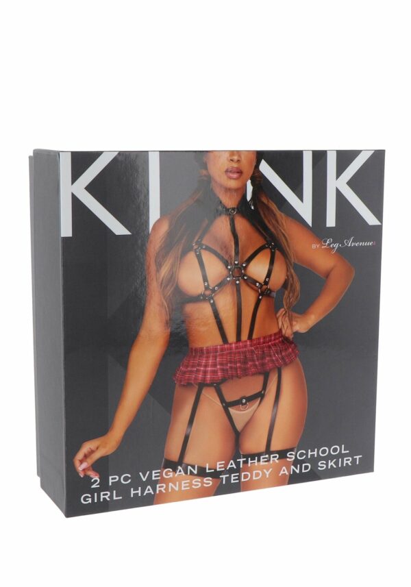 BDSM-костюм учениці Leg Avenue Harness teddy & skirt L Black, портупея, мініспідниця, екошкіра - Зображення 5
