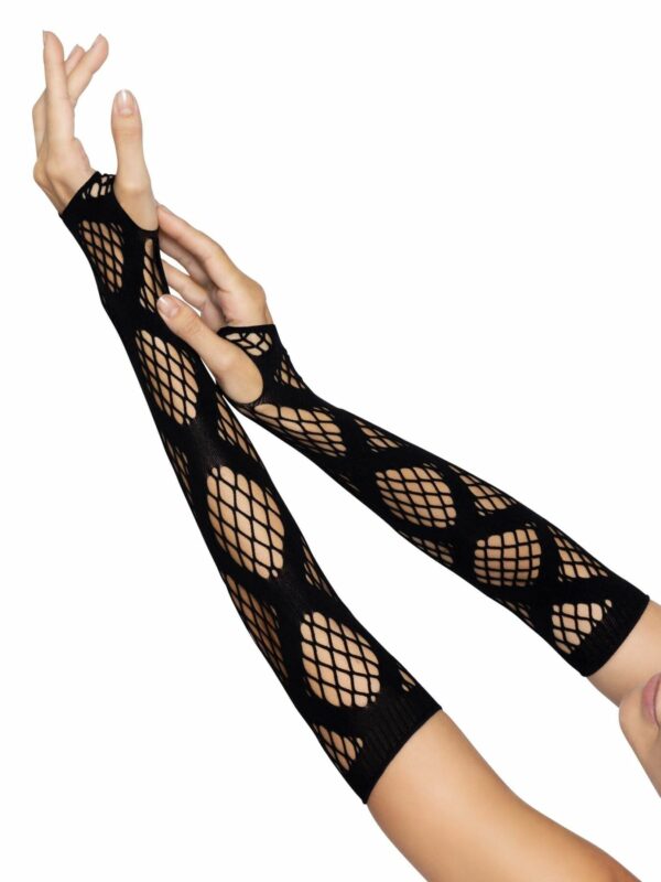 Довгі мітенки Leg Avenue Faux wrap net arm warmers One size Black, велика сітка - Зображення 2