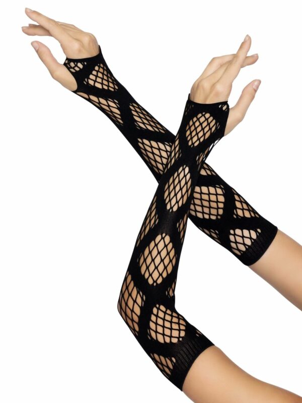 Довгі мітенки Leg Avenue Faux wrap net arm warmers One size Black, велика сітка - Зображення 3