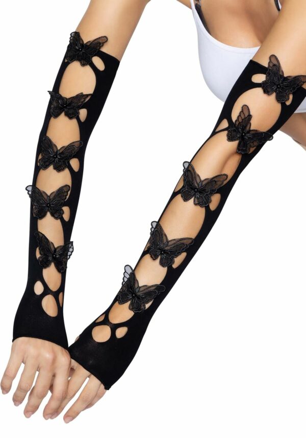 Мітенки Leg Avenue Butterfly applique arm warmers Black, метелики - Зображення 2