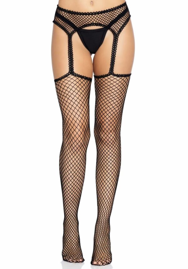 Панчохи-сітка Leg Avenue Net stockings with garter belt One size Black, пояс, підв’язки - Зображення 3