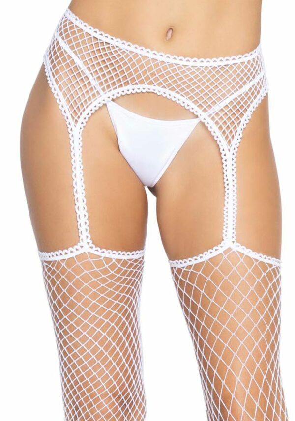 Панчохи-сітка Leg Avenue Net stockings with garter belt One size White, пояс, підв’язки - Зображення 5