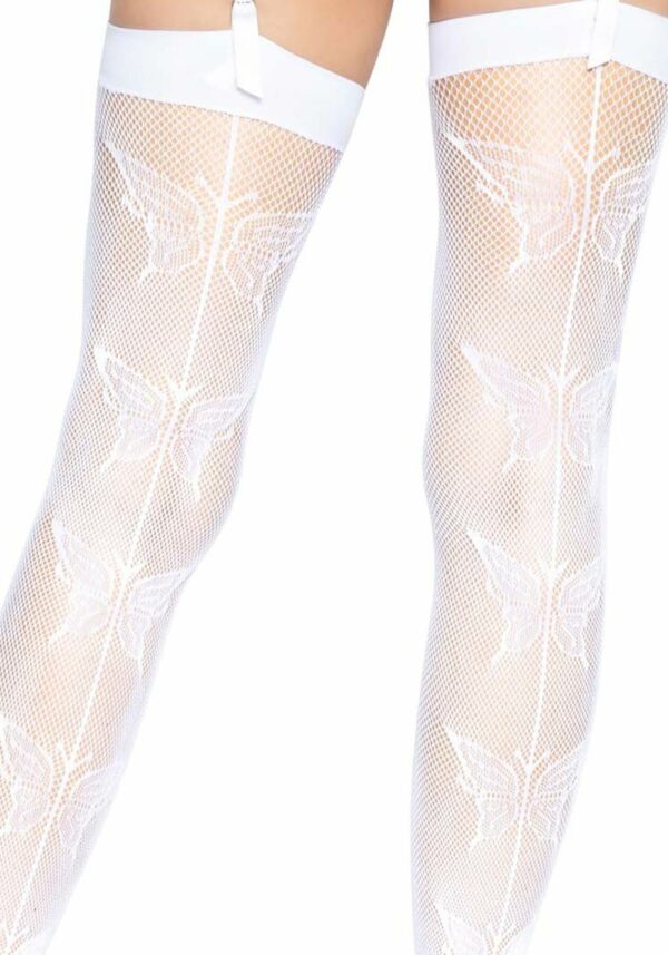 Панчохи-сітка зі швом ззаду Leg Avenue Butterfly back seam thigh highs One size White - Зображення 4