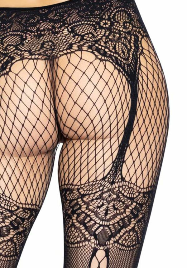 Колготки Leg Avenue Fishnet tights with back seam One size Black, задній шов, мереживо, сітка - Зображення 4