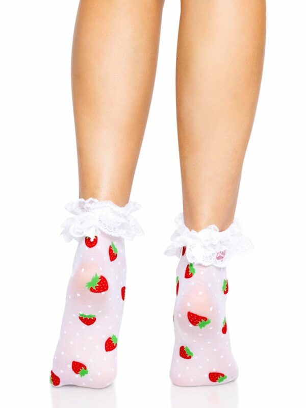 Шкарпетки жіночі з полуничним принтом Leg Avenue Strawberry ruffle top anklets One size, мереживні м - Зображення 3