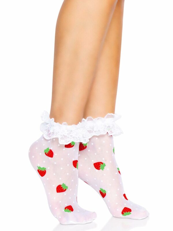 Шкарпетки жіночі з полуничним принтом Leg Avenue Strawberry ruffle top anklets One size, мереживні м - Зображення 4