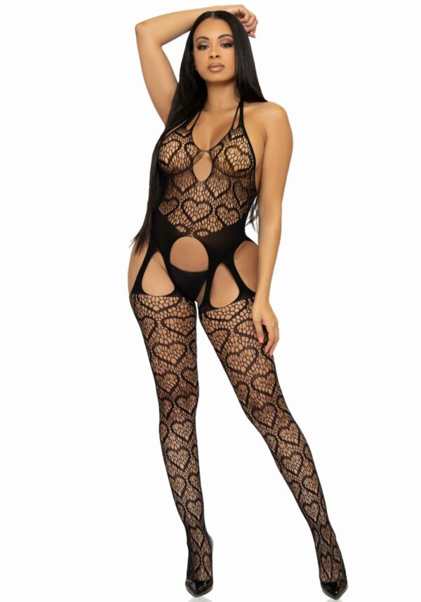 Бодістокінг з відкритим доступом Leg Avenue Net suspender bodystocking One size Black, мереживо - Зображення 4