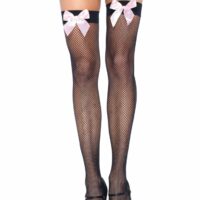 Панчохи-сітка з атласним бантиком Leg Avenue Fishnet Thigh Highs One size Black With Bow Pink