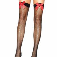 Панчохи-сітка з атласним бантиком Leg Avenue Fishnet Thigh Highs One size Black With Bow Red