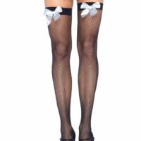 Панчохи-сітка з атласним бантиком Leg Avenue Fishnet Thigh Highs One size Black With Bow White