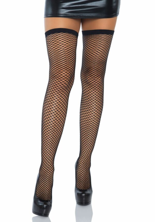 Панчохи-сітка зі швом ззаду Leg Avenue Bow back seam thigh highs One size Black, атласний бант - Зображення 2