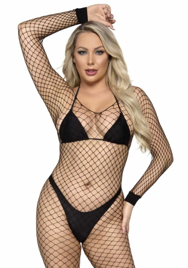 Бодістокінг у велику сітку Leg Avenue Long Sleeved Bodystocking One size Black, довгий рукав