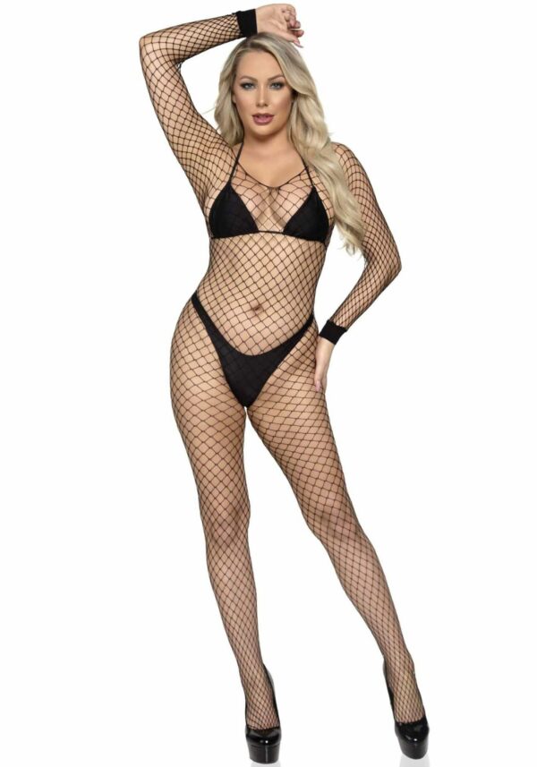 Бодістокінг у велику сітку Leg Avenue Long Sleeved Bodystocking One size Black, довгий рукав - Зображення 3