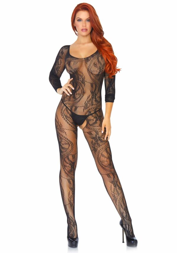 Бодістокінг Leg Avenue Swirl Lace Bodystocking One size Black, ажурна тканина, доступ - Зображення 3