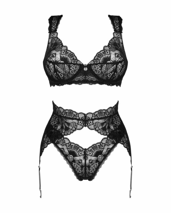 Комплект білизни Obsessive Donna Dream 3-pcs set M/L Black, бюстгальтер, стрінги, пояс для панчіх - Зображення 3