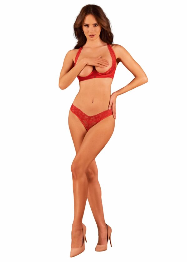 Комплект білизни Obsessive Lacelove cupless 2-pcs set M/L Red, відкритий доступ, відкриті груди - Зображення 6