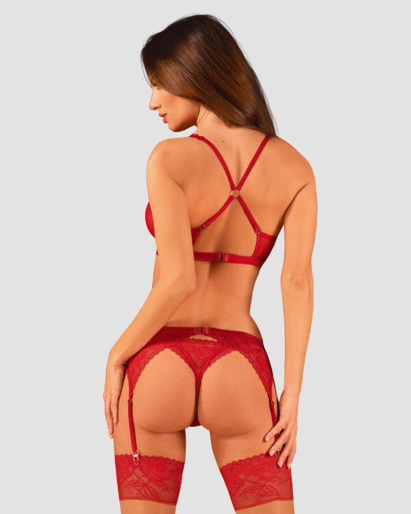 Комплект білизни Obsessive Lacelove cupless 3-pcs set M/L Red, бюстгальтер, стрінги, пояс для панчіх - Зображення 2