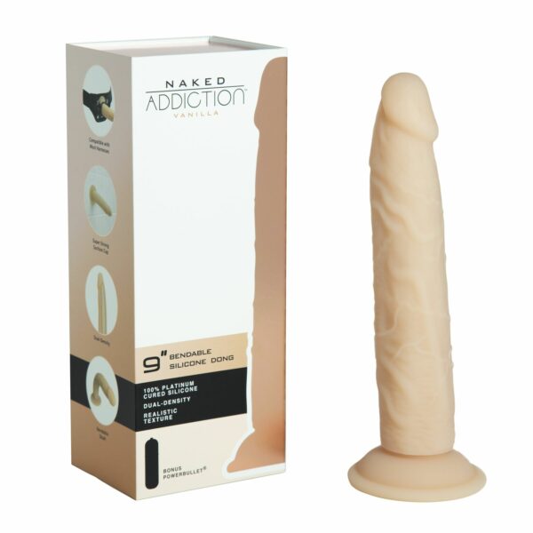 Фалоімітатор Naked Addiction — 9″ Silicone Dual Density Bendable Dildo Vanilla, віброкуля в подаруно - Зображення 6