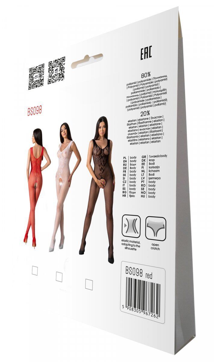 Бодістокінг з крилами Passion BS098 One Size, red, середня сітка, відкритий доступ - Зображення 7