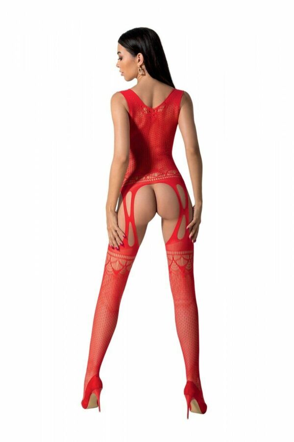 Бодістокінг з плетінням на грудях Passion BS099 One Size, red, відкритий доступ, імітація підв’язок - Зображення 2