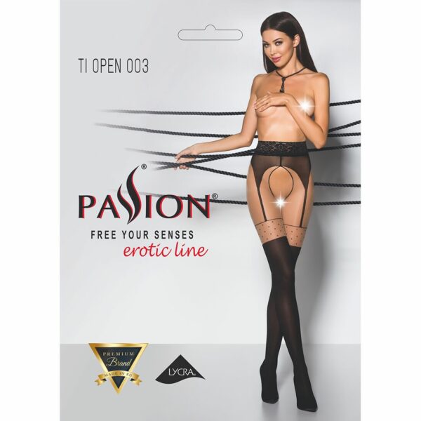 Еротичні колготки Passion TIOPEN 003 3/4 (20/40 den), nero, імітація панчох і пояса - Зображення 5
