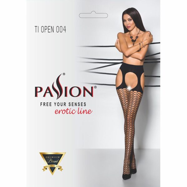 Еротичні колготки Passion TIOPEN 004 3/4 (fishnet 40 den), black, імітація панчох і пояса - Зображення 5