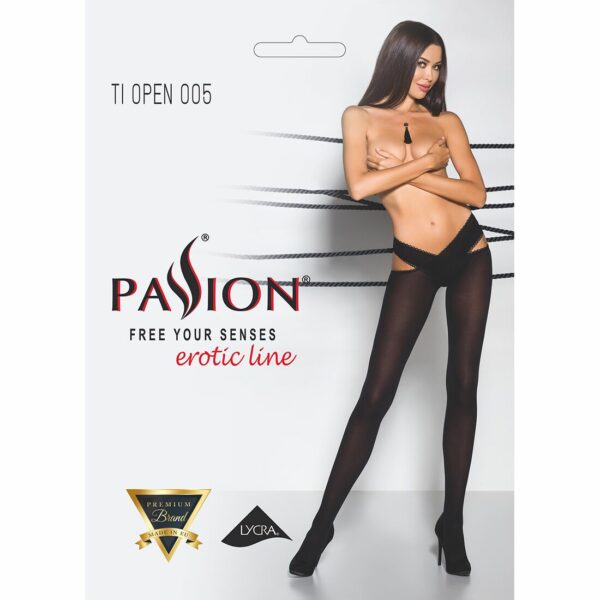 Еротичні колготки Passion TIOPEN 005 3/4 (60 den), nero, з вирізом, оригінальний пояс - Зображення 5