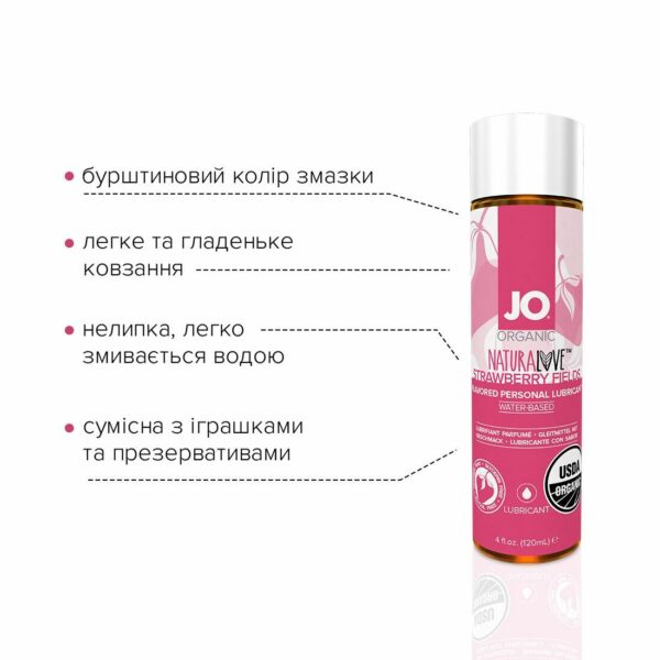 Розпродаж!!! Змазка на водній основі JO NATURALOVE Strawberry (120мл) (термін 01.08.2024) - Зображення 2