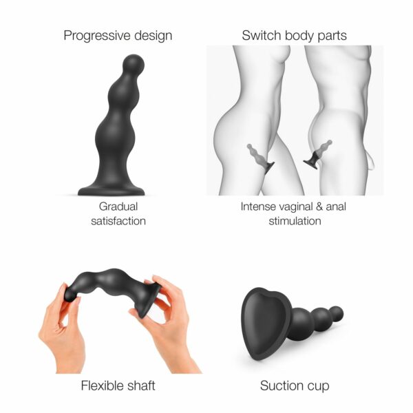 Насадка для страпона Strap-On-Me Dildo Plug Beads Black S - Зображення 3