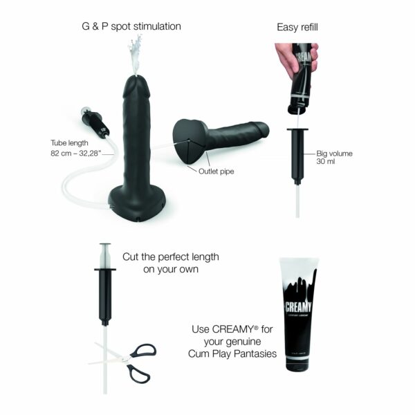 Фалоімітатор, що кінчає Strap-On-Me Squirting Cum Dildo Realistic Black, діам. 3,5 см, силікон - Зображення 2