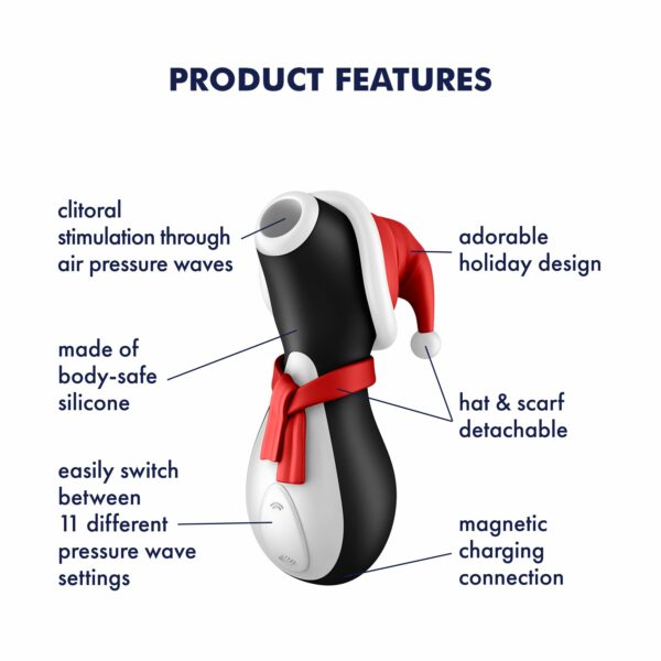 Вакуумний кліторальний стимулятор Satisfyer Penguin Holiday Edition, у шапочці та шарфі - Зображення 8