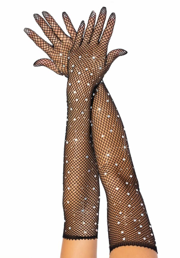 Довгі сітчасті рукавички Leg Avenue Rhinestone opera length gloves, з камінням, One Size