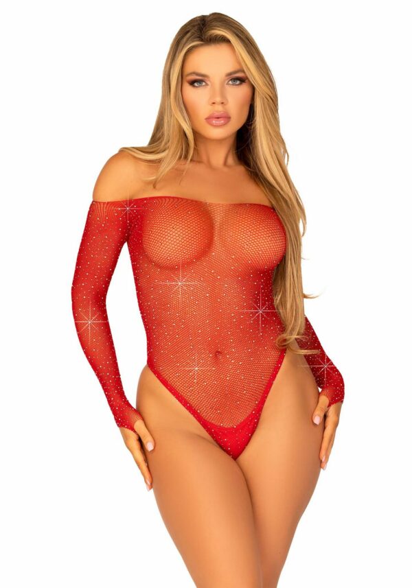 Сітчасте боді зі стразами Leg Avenue Crystalized fishnet bodysuit Red One Size