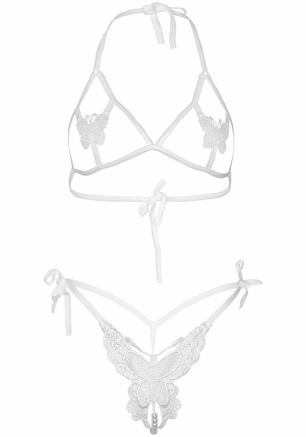 Еротичний комплект з відкритою чашкою Leg Avenue Open cup bra and pearl panty One Size White - Зображення 5