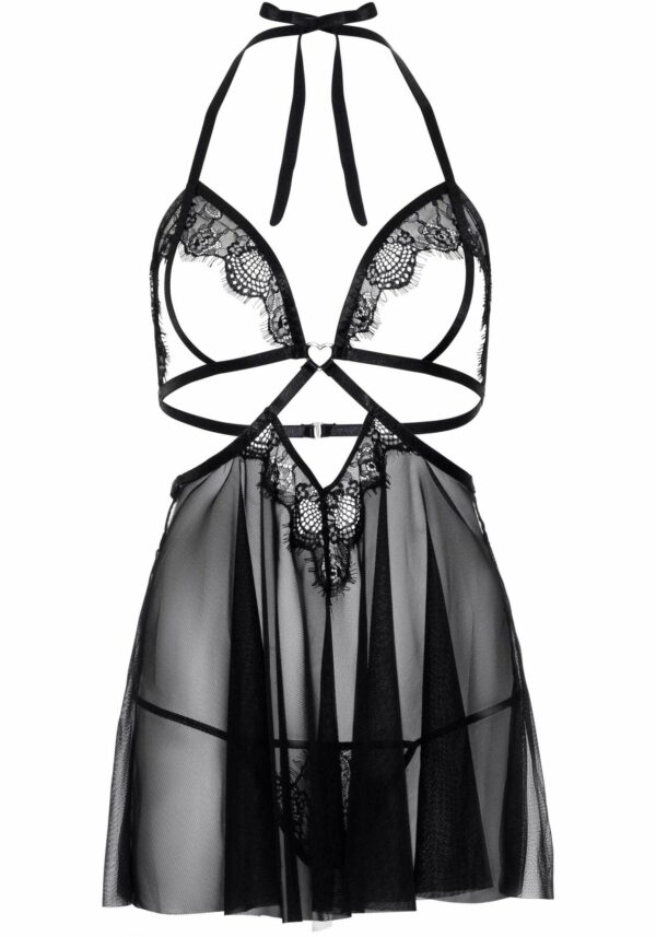 Сорочка бебі-дол з відкритими чашками Leg Avenue Lace and mesh babydoll & panty Black M, стрінги - Зображення 3